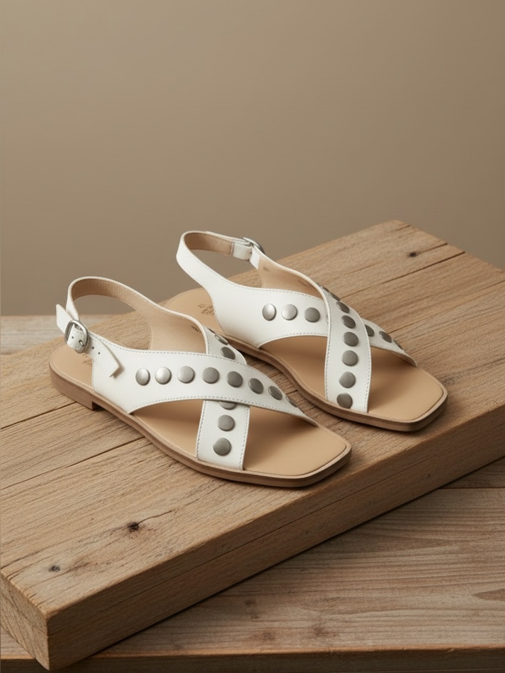 THE KYLIE WHITE STUDDED CROSS BAND SANDALS